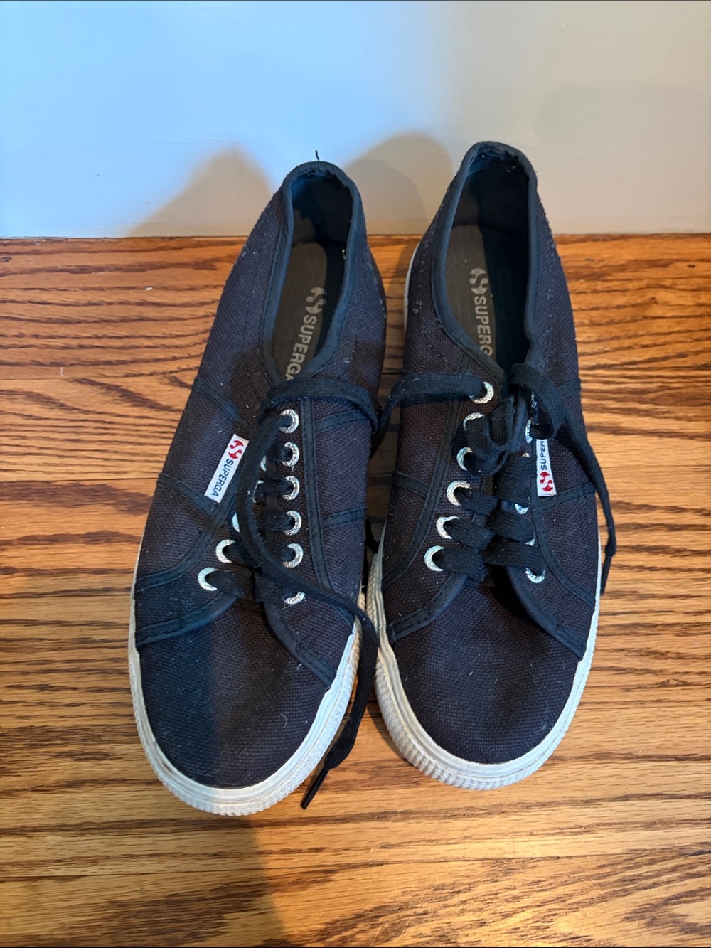 Superga Black Canvas Low-Top Sneakers with White Soles